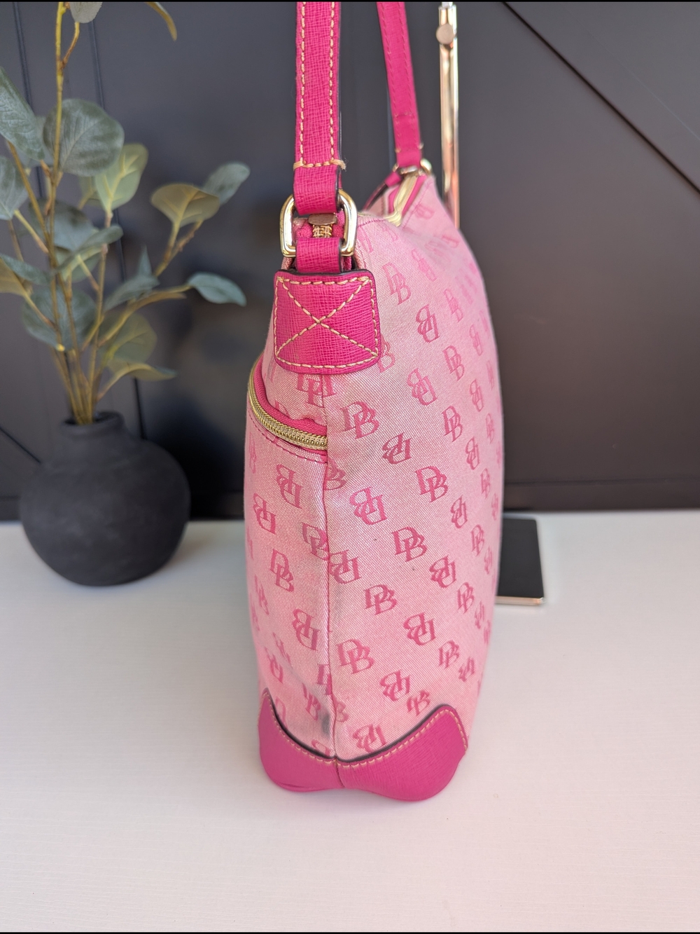 Dooney & Bourke Pink Canvas Shoulder Bag - Picture 4 of 14